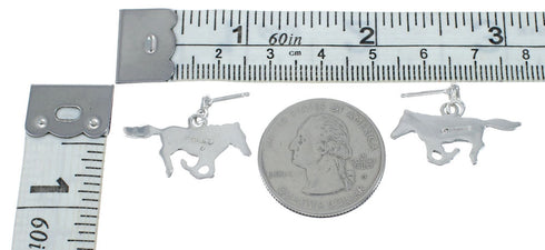 Turquoise Inlay Sterling Silver Horse Post Dangle Earrings AX129987